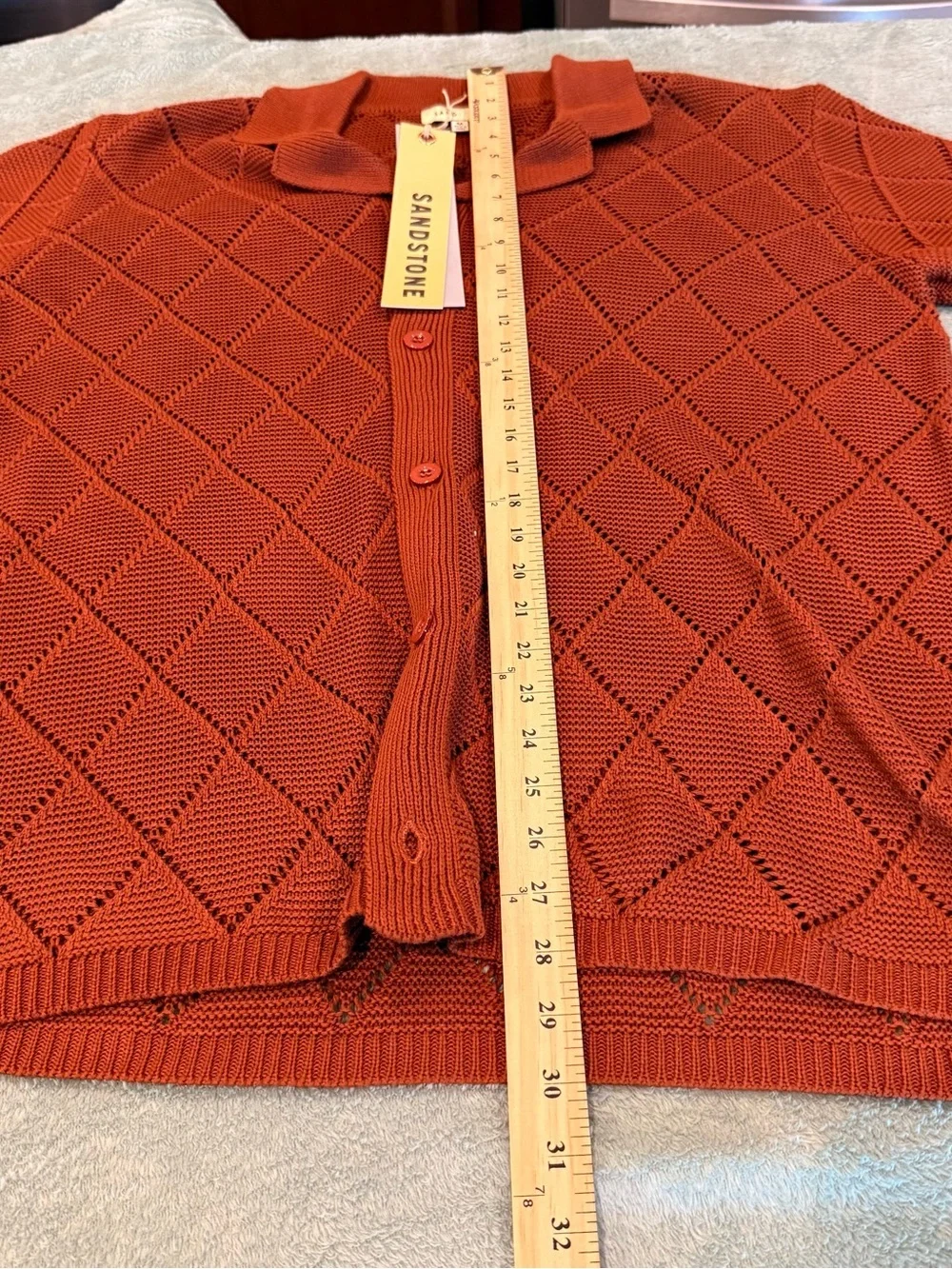Sandstone Knit Button Front Camp Collar Sweater Shirt Men’s Medium Rust NWT